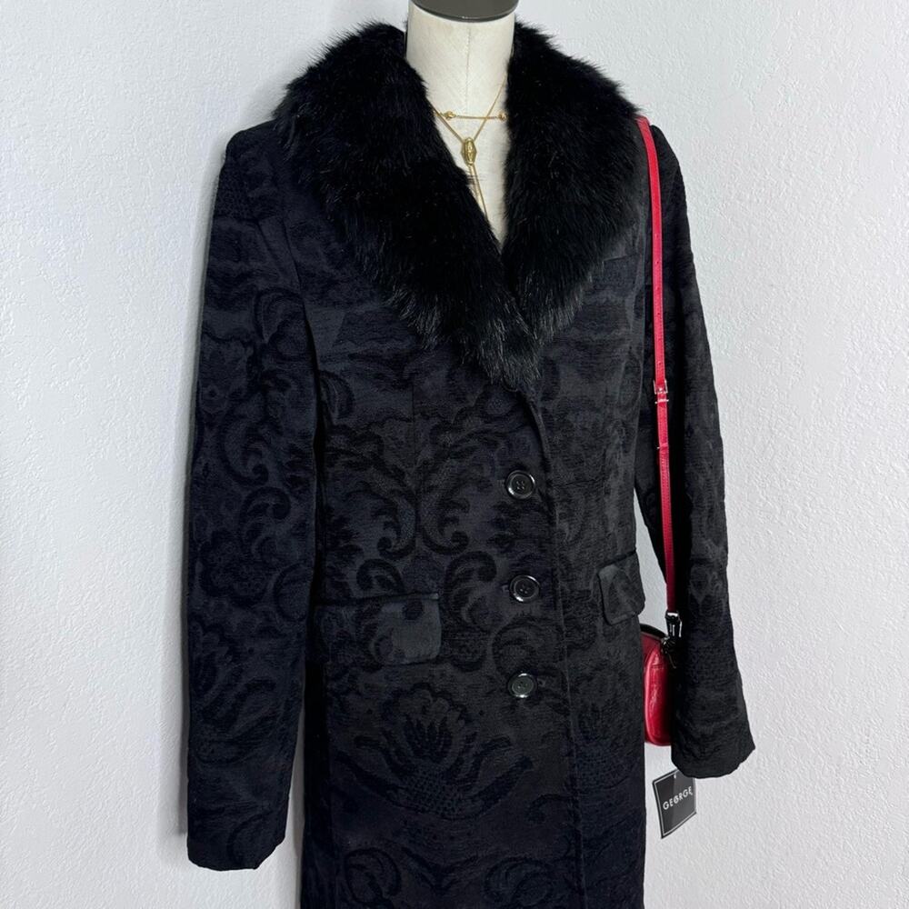 Y2K Brocade Coat Black Faux Fur Coller Goth Size Large Whimsigoth Goth - Picture 3 of 12